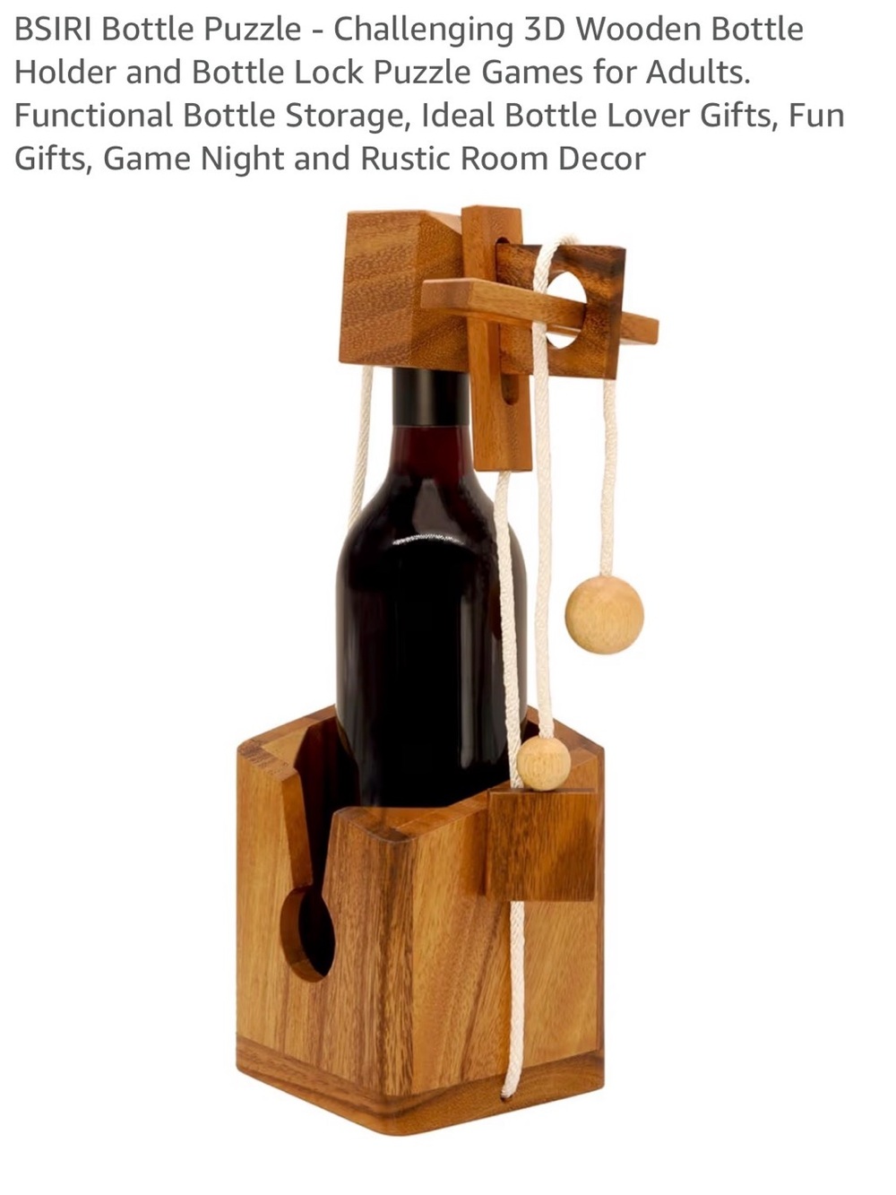 Wooden Bottle Puzzle Holder in Brown
